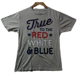 Patriotic Womens Small Gray Graphic T Shirt True to the Red White Blue USA Tee